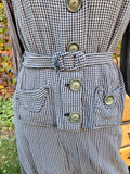 Vintage 40s Blue Gingham Jacket Skirt Set with Belt