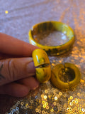 Vintage 60s Yellow & Black Bakelite Bangle & earring set