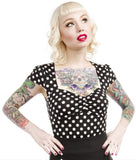 Gently Used Sourpuss Va Va Voom Black polka dot top