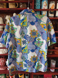 Vintage 60s Blue and White Ornate Pattern Shirt