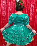 Vintage 80s Green Butterfly Square Dancing Dress