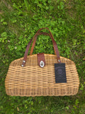 Vintage 50s Leather Handle Wicker Basket Handbag