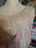 Vintage 60s champagne sequin glass bead wool top