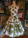 Vintage 50s green and white clover and ladybug dress