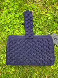 Vintage 1940's Navy Blue Popcorn Knit Handbag Purse