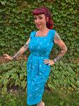 Vintage Blue linen dress with abstract flowers
