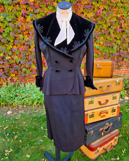 Vintage 1940s Black Velvet Jacket and Skirt Set