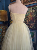 Vintage 50s Yellow Tulle Prom Dress with Shrug