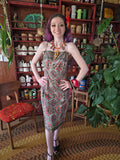 Vintage 60s Brown and Red Ornate Printed Dress