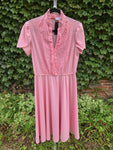 Vintage 70s Pink Lace Ruffle Dress