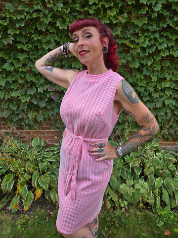 Vintage Volup Pink and White Stripe Polyester Dress