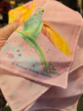 Vintage 90s Pink Humming Bird & Yellow Flower Scarf