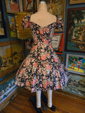Vintage 80s Laura Ashley pink and black floral dress