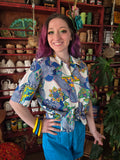 Vintage 60s Blue and White Ornate Pattern Shirt