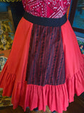 Vintage 90s Red and Black Lace Square Dancing Skirt