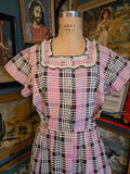 Vintage 50s pink and black plaid snap waist dress