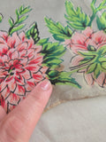 Vintage 50s white and pink dahlia square silk scarf