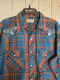 Unforgiven Upcycled Rose Blue Orange Plaid Western