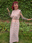 Vintage 70s Orange and Metallic Silver Maxi Dress