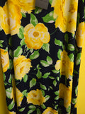 Vintage 90s Yellow Rose Navy Dress