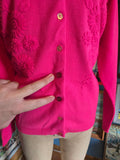 Vintage 60s Bright pink floral knit cardigan sweater