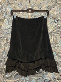 Vintage 1970s Black Velvet Ruffle Wrap Buckle Skirt