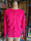 Vintage 60s Bright pink floral knit cardigan sweater