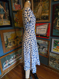 Vintage 40s white & blue floral rayon dress with ruffles
