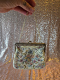 Vintage 70s Small Pastel Floral Tapestry Handbag