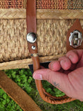 Vintage 70s Woven Wicker Bag with Leather Strap