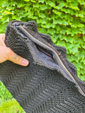 Vintage 40s Black Knit Handbag with Lucite Pull