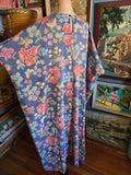 Vintage 70s blue bird floral and butterfly kaftan