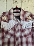 Unforgiven Upcycled Skull Burgundy Plaid Western