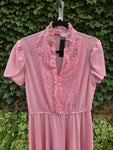 Vintage 70s Pink Lace Ruffle Dress