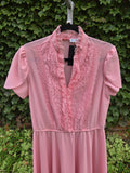 Vintage 70s Pink Lace Ruffle Dress