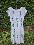 Vintage 60s White Wiggle Dress with Blue Roses