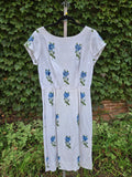 Vintage 60s White Wiggle Dress with Blue Roses