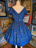 Vintage 50s royal Blue paisley fit and flare dress