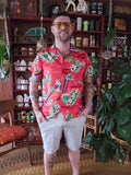 Vintage 80s Red Surf Board Hawaiian Shirt