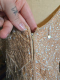 Vintage 60s champagne sequin glass bead wool top
