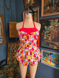 Vintage 50s Red Yellow Blue Color Block Swimsuit