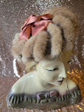 Vintage 60s brown mink hat with red satin bow