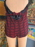 Vintage 40s Brilliant Red and Black Knit Swimsuit