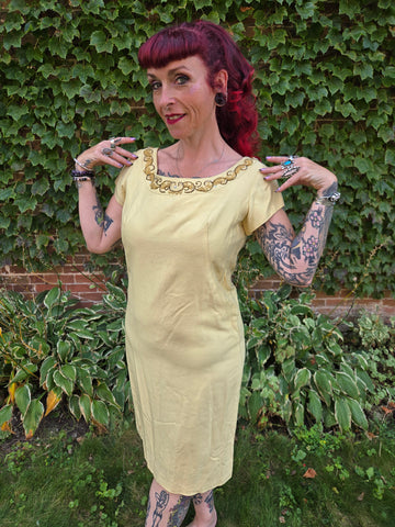Vintage 60s Yellow Formal Pencil Dress