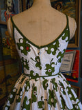 Vintage 50s green and white clover and ladybug dress