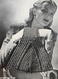 Vintage 1940's Navy Blue Popcorn Knit Handbag Purse