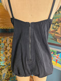 Vintage 50s Black Swimsuit with White Lace Ruffle