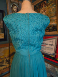 Vintage 60s Teal Ribbon Bodice Formal Dress