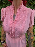 Vintage 70s Pink Lace Ruffle Dress