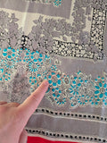 Vintage 60s Red Gray Blue Floral Square Silk Scarf